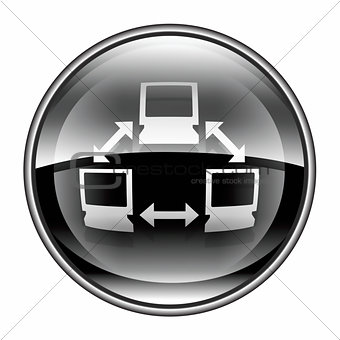 Network icon black, isolated on white background.