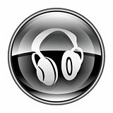headphones icon black, isolated on white background.