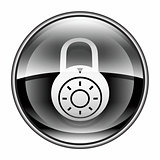 Lock off, icon black, isolated on white background.