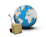 Hand truck with box and globe