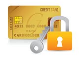 Padlock, key and credit cards