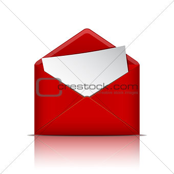 Red open envelope with paper.