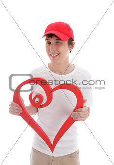 Teen with love heart cheeky wink