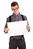 Portrait of a young man with blank board