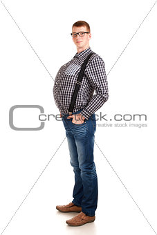 Portrait of young man with big belly