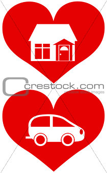 Red Heart with House and Car Illustration