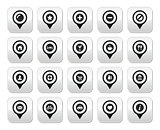 Map location markers, pointers vector buttons set