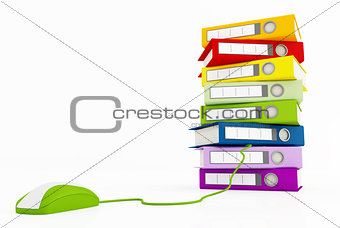 Stack of ring binder and green mouse
