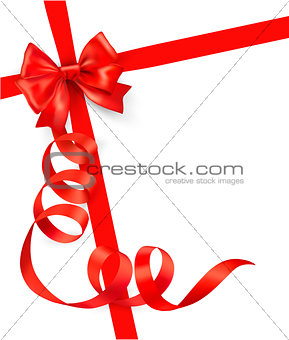 Card with red gift bow with ribbons Vector
