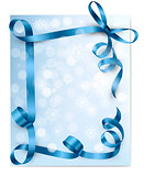 Holiday background with blue gift bow with gift boxes. Vector