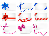 Set of card notes with color gift bows with ribbons Vector