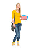 Full length portrait of teenage student girl with books