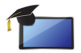Graduate cap sitting on top of tablet