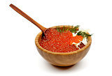 Red Caviar in Wood Bowl