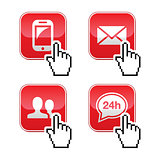 Contact buttons set with cursor hand icon