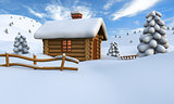 Log cabin in snow
