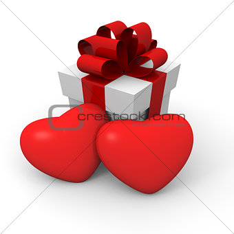 Valentine's Day gift box with two big red hearts