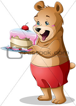 Young Bear Holding A Cake
