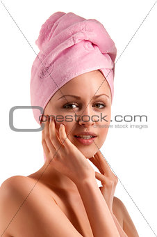 young woman after washing