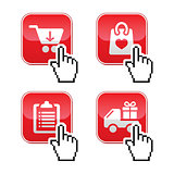 Shopping buttons set with cursor hand icon