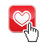 Heart button with cursor hand icon - velntines, love, online dating concept