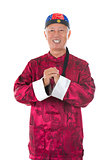 asian  senior chinese man celebrating lunar new year, with tradi