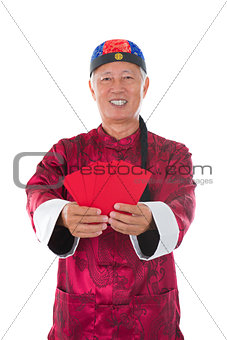 asian senior male with ang pow