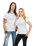 Couple with blank white shirts