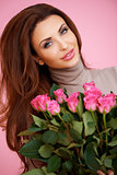 Romantic woman with pink roses