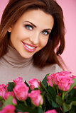 Gorgeous brunette with pink roses
