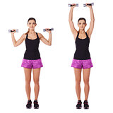 Woman working out with dumbbells in a gym