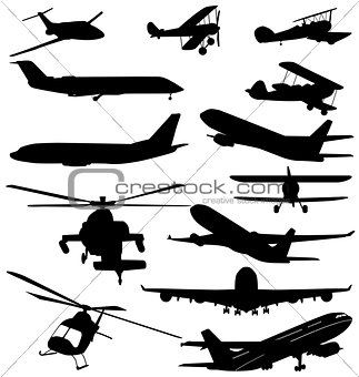 helicopters and planes silhouettes