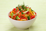  red, yellow and orange sweet pepper, broccoli and fennel salad