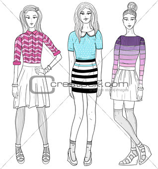 Young fashion girls illustration. Vector illustration.