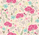 Seamless floral pattern. Background with flowers and leafs.