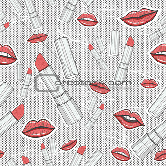 Lips and lipsticks beauty seamless pattern