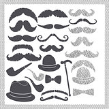vintage set with mustaches, hats and pipes