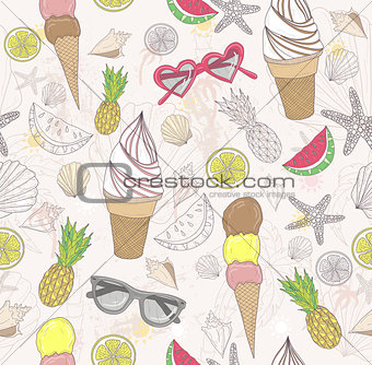 Cute summer abstract pattern. Seamless pattern with ice creams, 