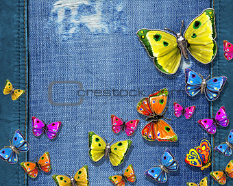 butterflies on jeans texture