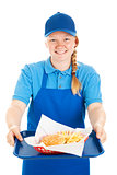 Friendly Waitress Serves Fast Food