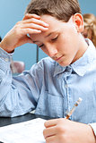 School Boy Concentrates on Standardized Test