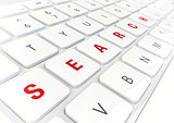 Search word written on modern shiny white keyboard