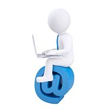 3d man with laptop sitting on the email icon