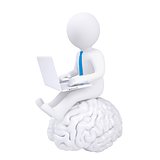3d man with laptop sitting on the brain