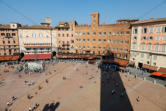 Aerial View on Piazza del Campo, Central Square of Siena, Tuscan