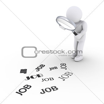 Person with magnifier looking for job