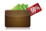 Wallet with a percentage discount label