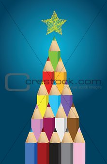 Multi colored art pencils in Christmas pine tree