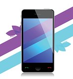 mobile with bright wallpaper on touchscreen
