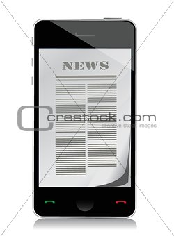 reading news on touch screen phone illustration